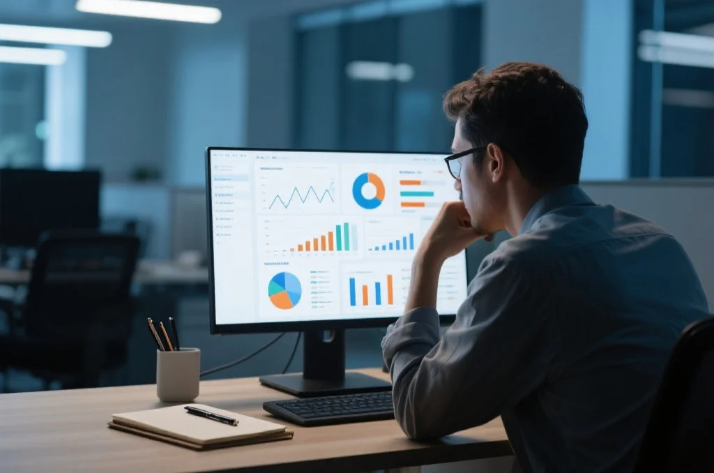 一个人正在分析图表数据